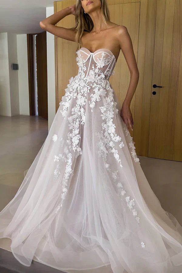 Luolandi A Line Sweetheart Lace Applique Bohemian Wedding Bridal Dress Off Shoulder